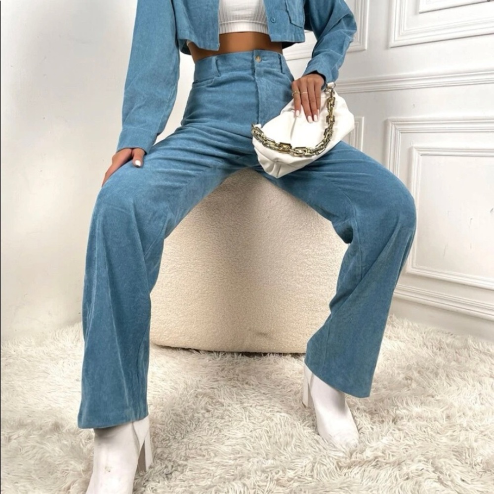 Blue Corduroy Straight Leg Pants